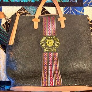 Consuela Sling Embroidered Tote with Colorful Stripes size 13 x 14 x 7